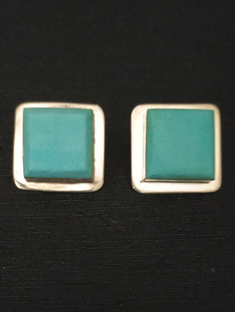 Turquoise Square Stone Stud Earrings 925 Mexico